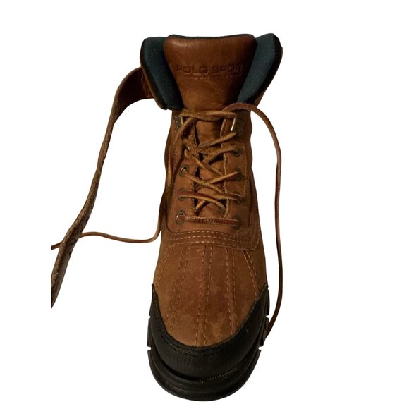 Polo Sport Boots Ralph Lauren Brown Leather Hiking Lace Up Strap Buckle Size 7.5 - Picture 3 of 12